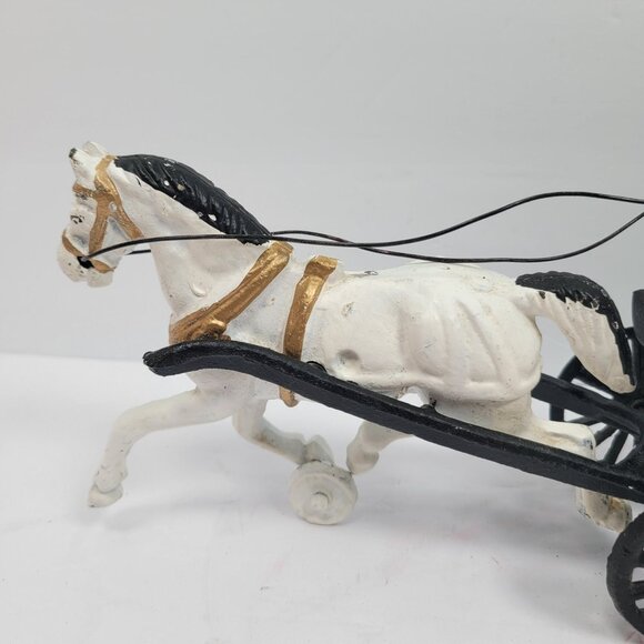 Vintage Cast Iron Horse Drawn Carriage Hand Painted Collectible with Figurine - Picture 6 of 12